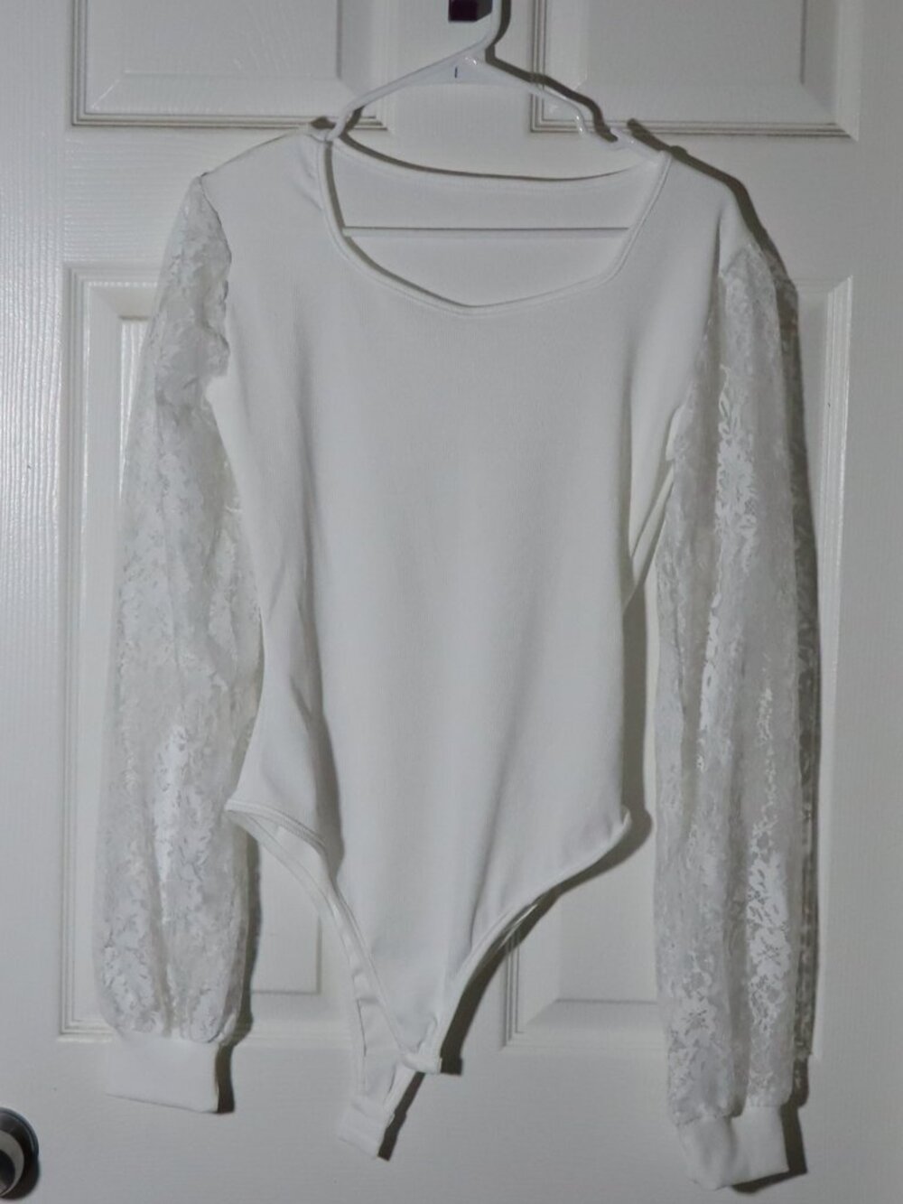 NWOT White Bodysuit with Lace Sleeves - Sz M